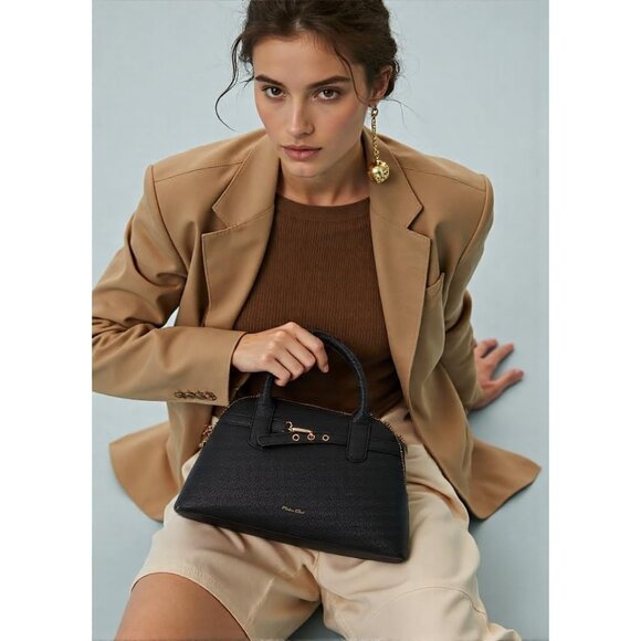 ⚡ Women's Black Shoulder Strap Belted Top Handle Designer Crossbody Satchel Bag - Picture 3 of 8